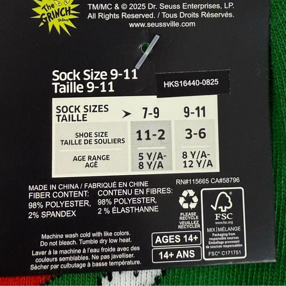 Dr. Seuss socks brand new gifts present The Grinch Green Socks with Red Accents